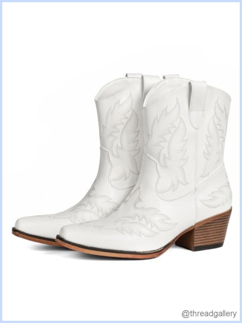 Western Ankle Cowboy Boots Faux Leather Pointed Toe Block Heel Booties
